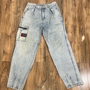Vintage 80s/90s Acid Wash Baggy Cargo Jeans, Sz 36